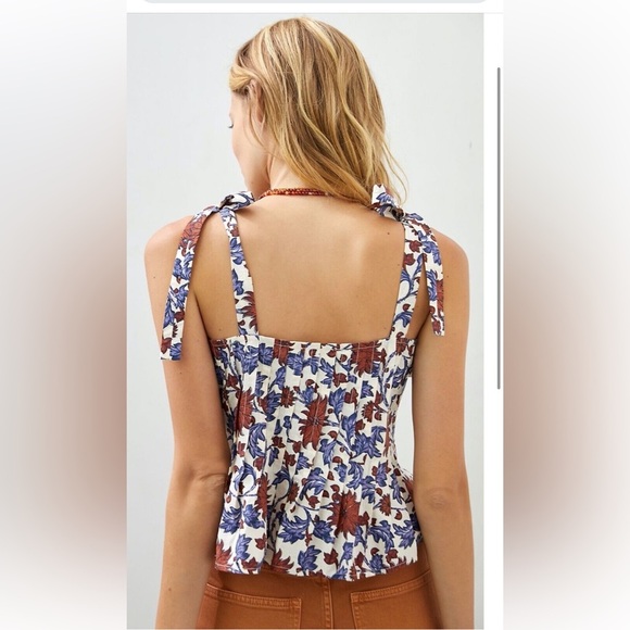 Anthropologie x Let Me Be Tie Strap Muted Floral Peplum Tank Sz Medium - Picture 4 of 10
